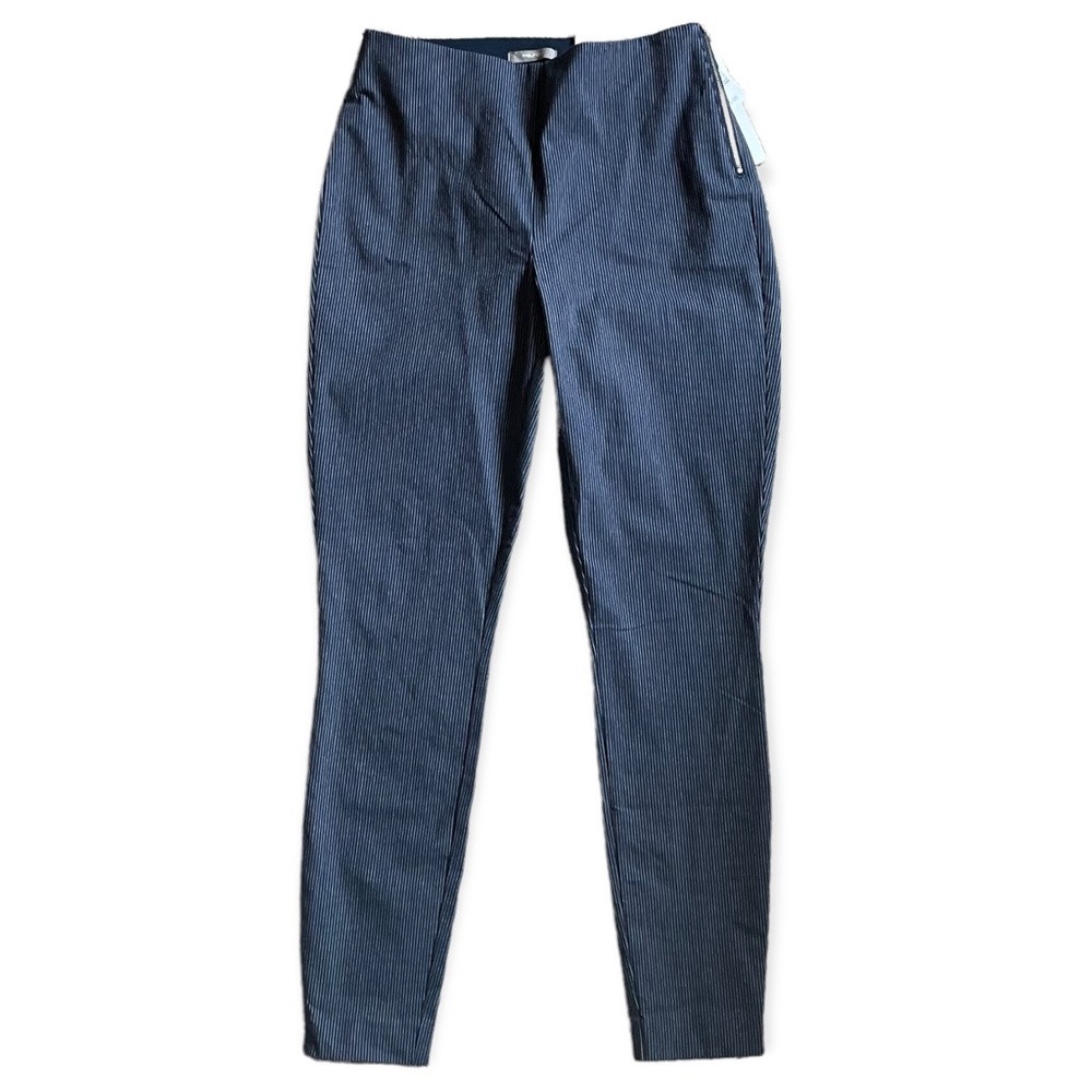 Maurices Skinny Ankle Mid-Rise Pants Size 2 Blue Pinstripes Side Zip with Button